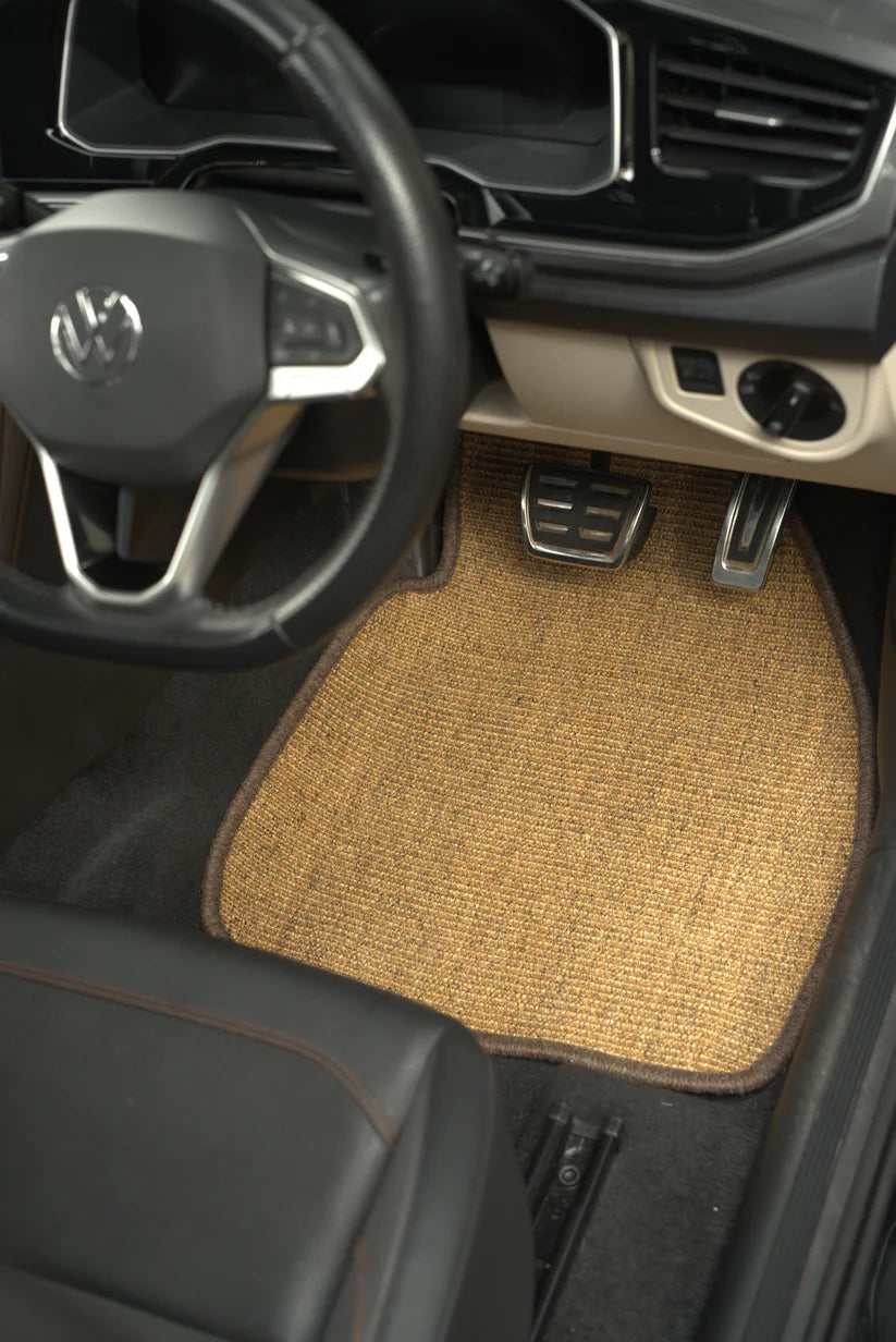 Nerova Tobacco sisal mat portrait — warm brown bouclé weave natural sisal car mat studio shot