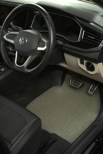 Nerova Silver Grey natural sisal mat portrait — studio shot showing premium bouclé weave texture, neutral grey car mat