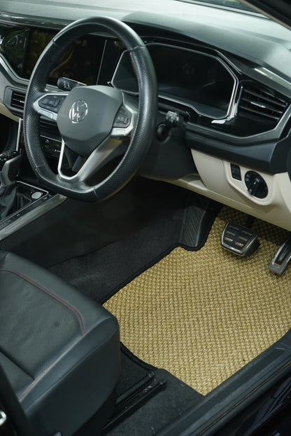 Nerova Sahara natural sisal mat portrait — warm sand Apex Tiger Eye weave, premium car mat studio shot