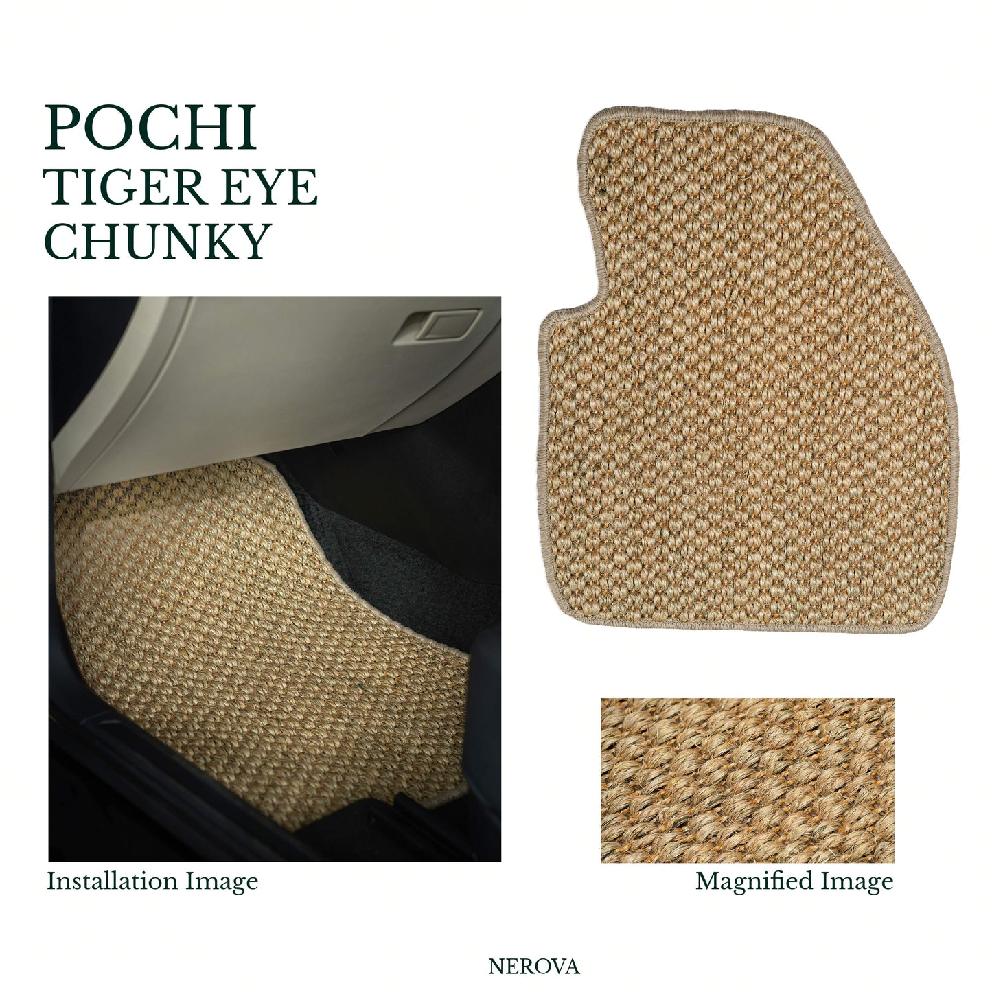 Nerova Ragnar Pochi Natural chunky sisal car mat set — product graphic, natural undyed sisal