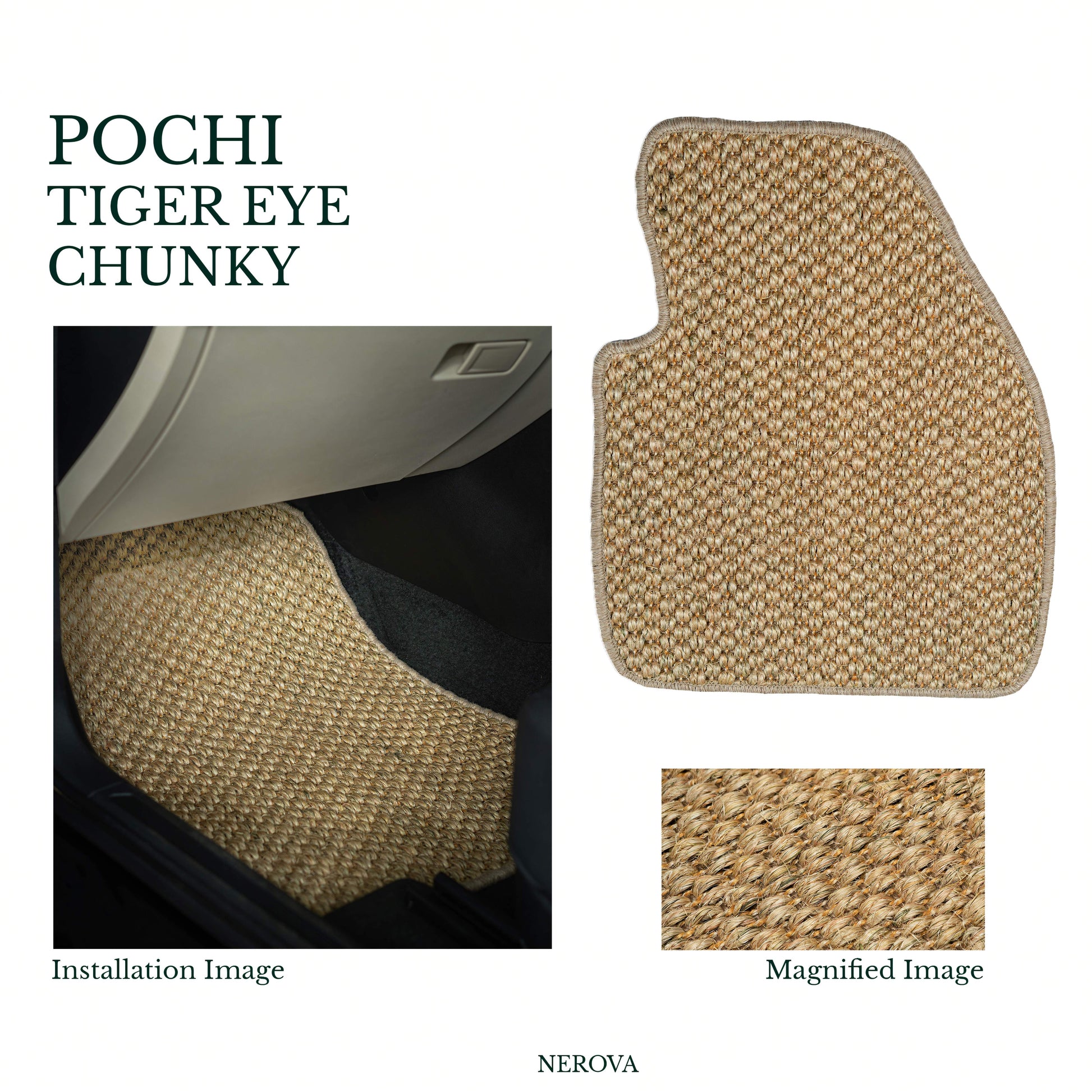 Nerova Ragnar Pochi Natural chunky sisal car mat set — product graphic, natural undyed sisal