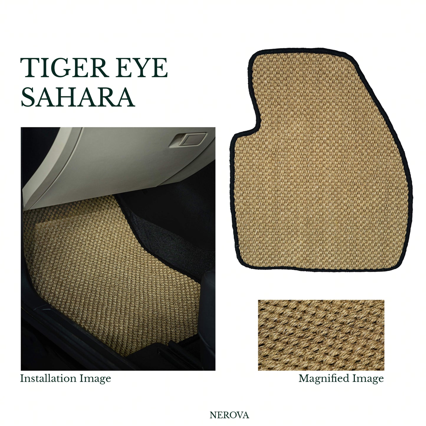 Nerova Apex Sahara car mat set — product graphic, warm sand natural sisal