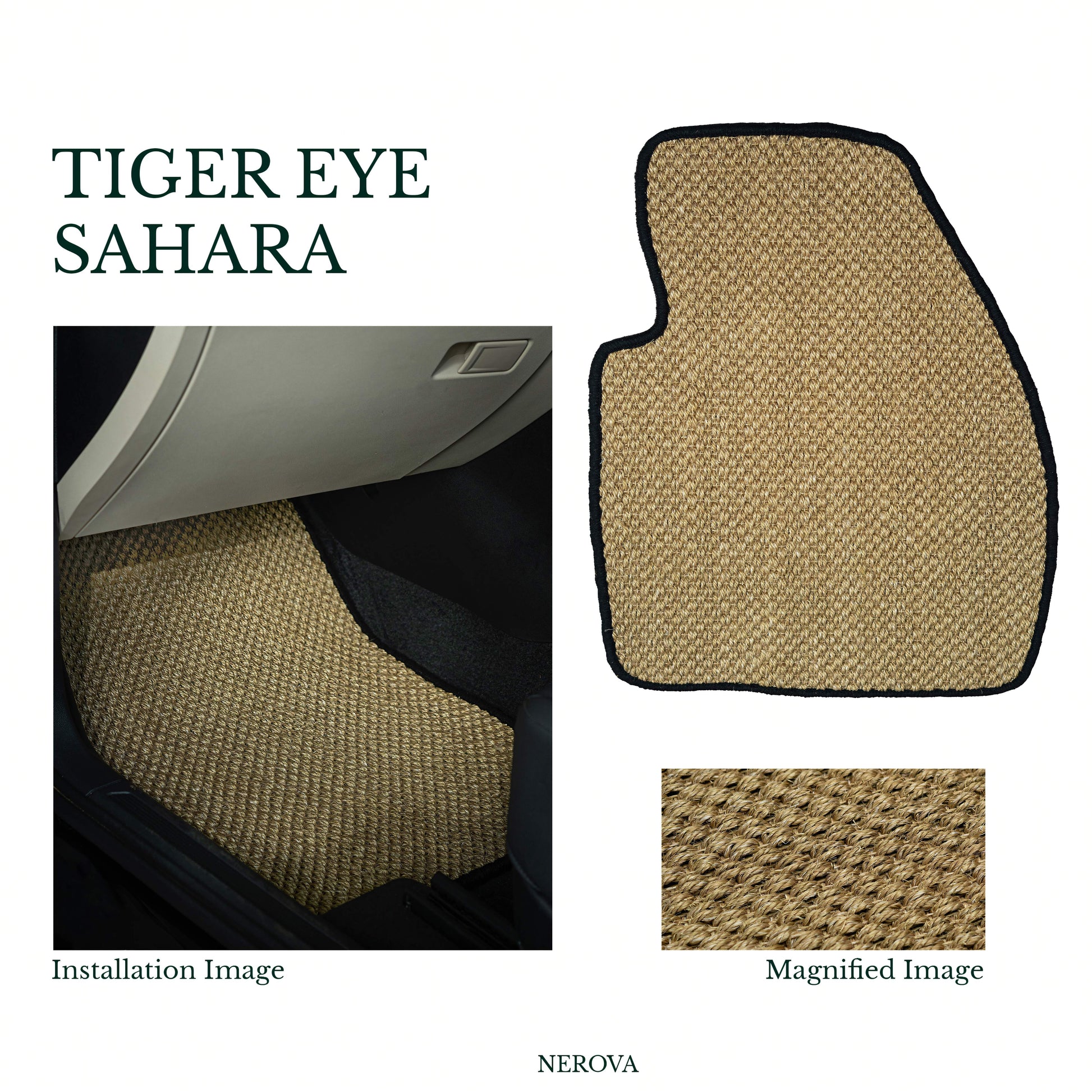 Nerova Apex Sahara car mat set — product graphic, warm sand natural sisal